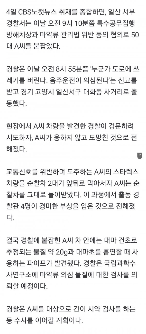 [단독]경찰차 들이받은 운전자, 잡고보니 차에 마약 한가득